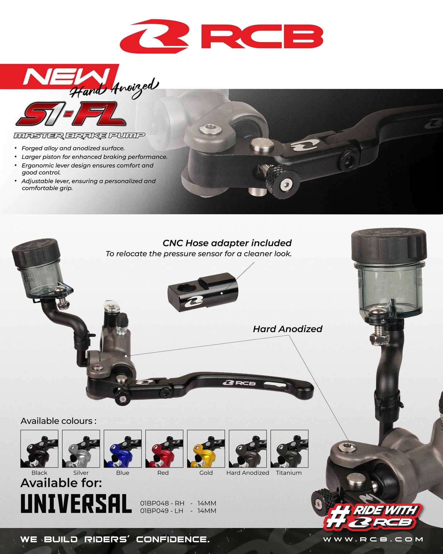 RCB FORGED MASTER BRAKE PUMP S1-FL RH 14MM - RD | Part 01BP048R