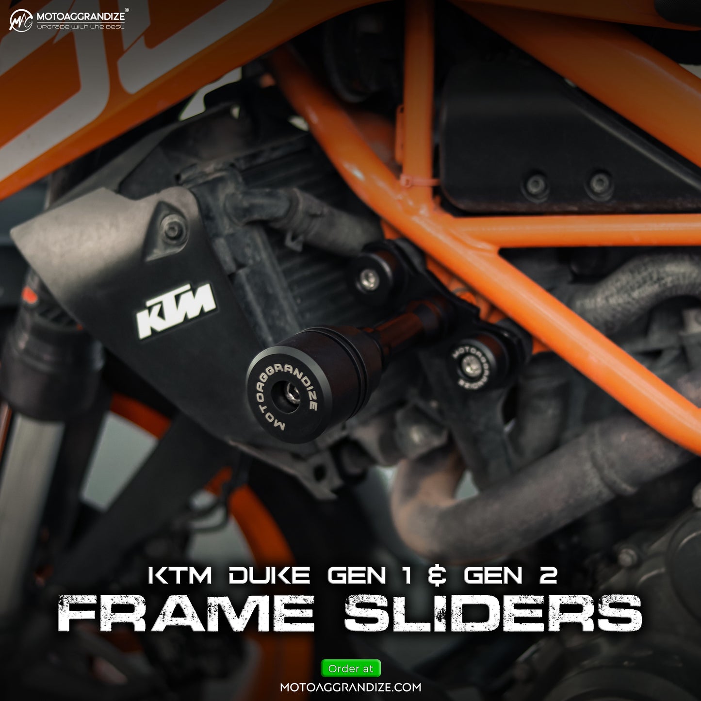 Motoaggrandize Frame sliders/ Crash Protectors for KTM Duke 125/ 200/ 250/ 390