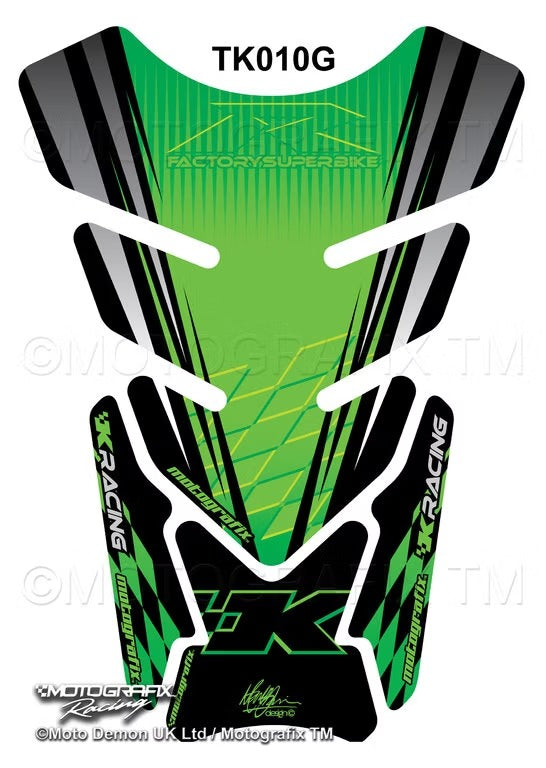 Kawasaki ZX6R / ZX10R Green Motorcycle Tank Pad Protector Motografix 3D Gel TK010G