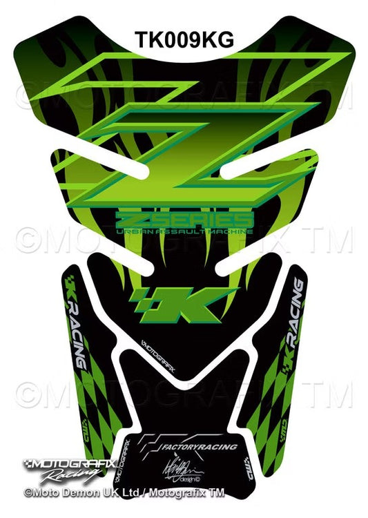 Kawasaki Z750 Z1000 Z Series Green / Black Motorcycle Tank Pad Protector Motografix 3D Gel TK09KG