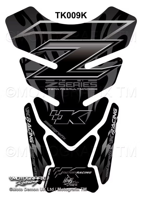 Kawasaki Z Series Z750 / Z1000 Black / Silver Motorcycle Tank Pad Protector Motografix 3D Gel TK009K