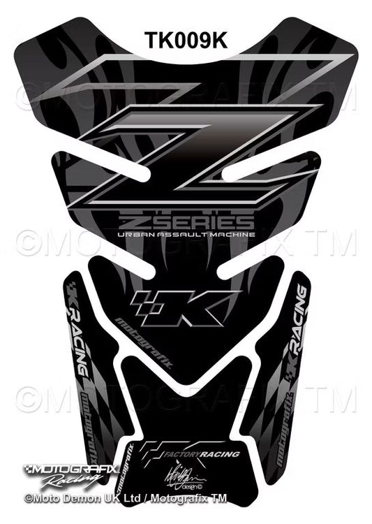 Kawasaki Z Series Z750 / Z1000 Black / Silver Motorcycle Tank Pad Protector Motografix 3D Gel TK009K