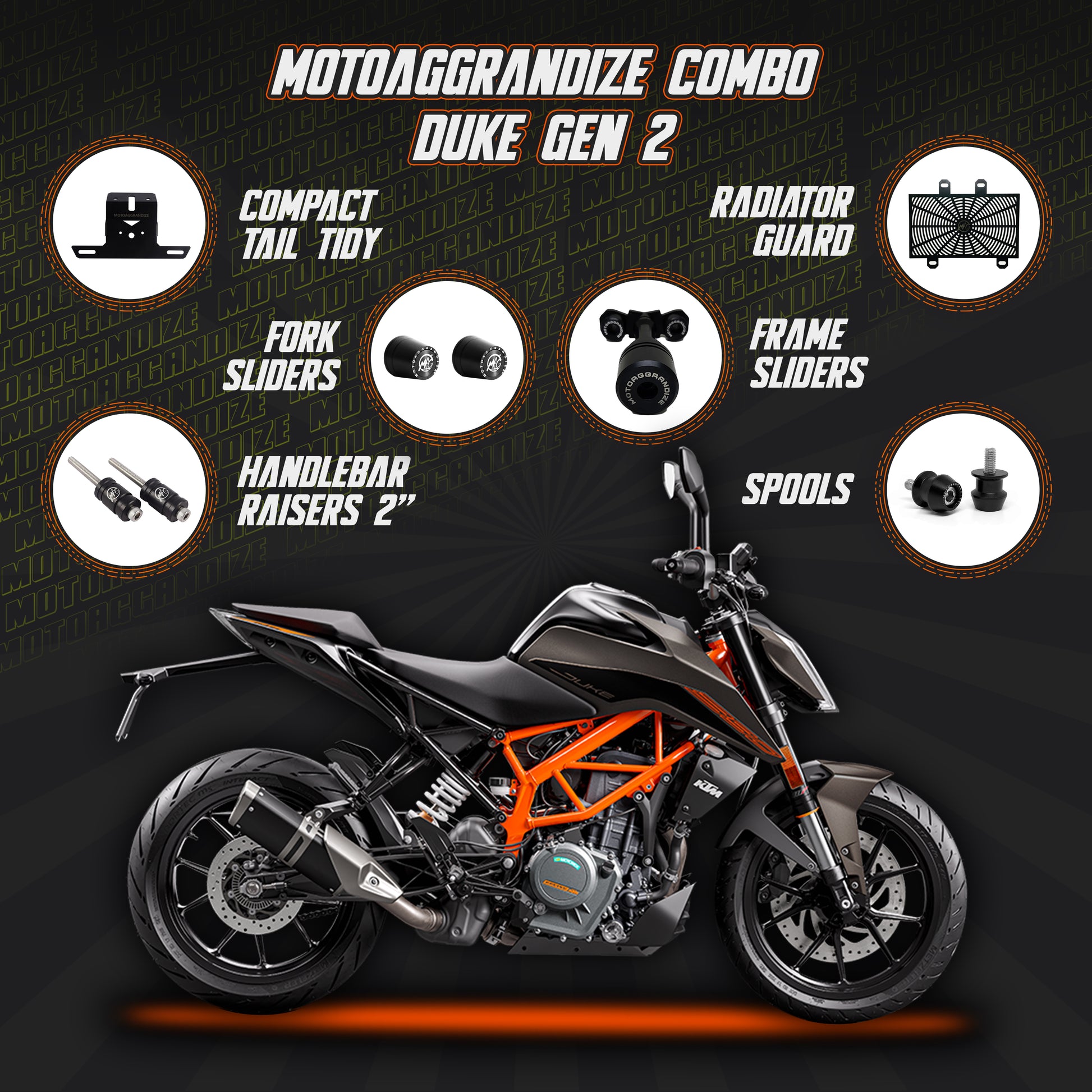 KTM Duke 125/ 200/ 250/ 390 Combo Frame Sliders, Compact Tail