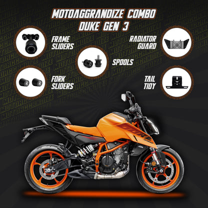 KTM Duke 250/ 390 Gen 3 Combo | Frame Sliders, Tail Tidy, Fork Sliders, Radiator Guard, Spools