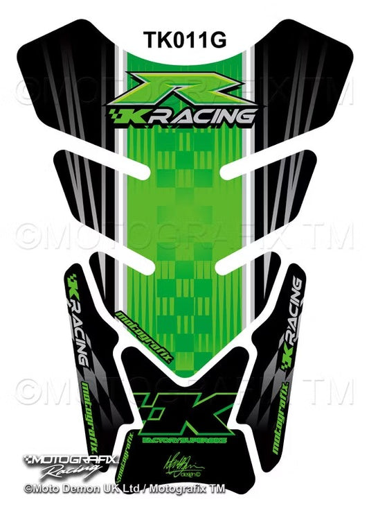 Kawasaki zx6r zx9r zx10r etc zxr Green Cheq Motorcycle Tank Pad Protector Motografix 3D Gel TK011G