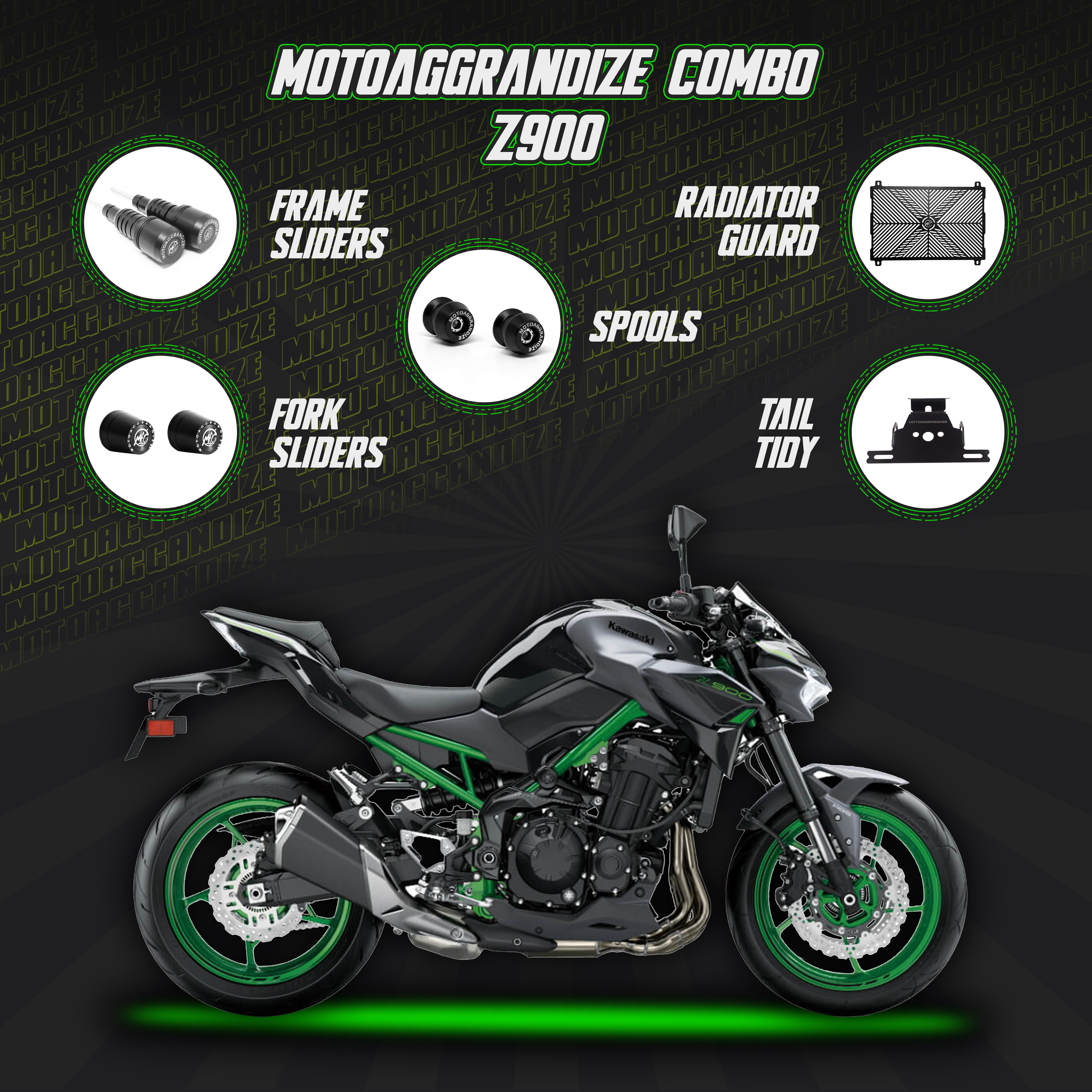 k Kawasaki Z900 Combo | Frame Sliders, Fork Sliders, Radiator Guard