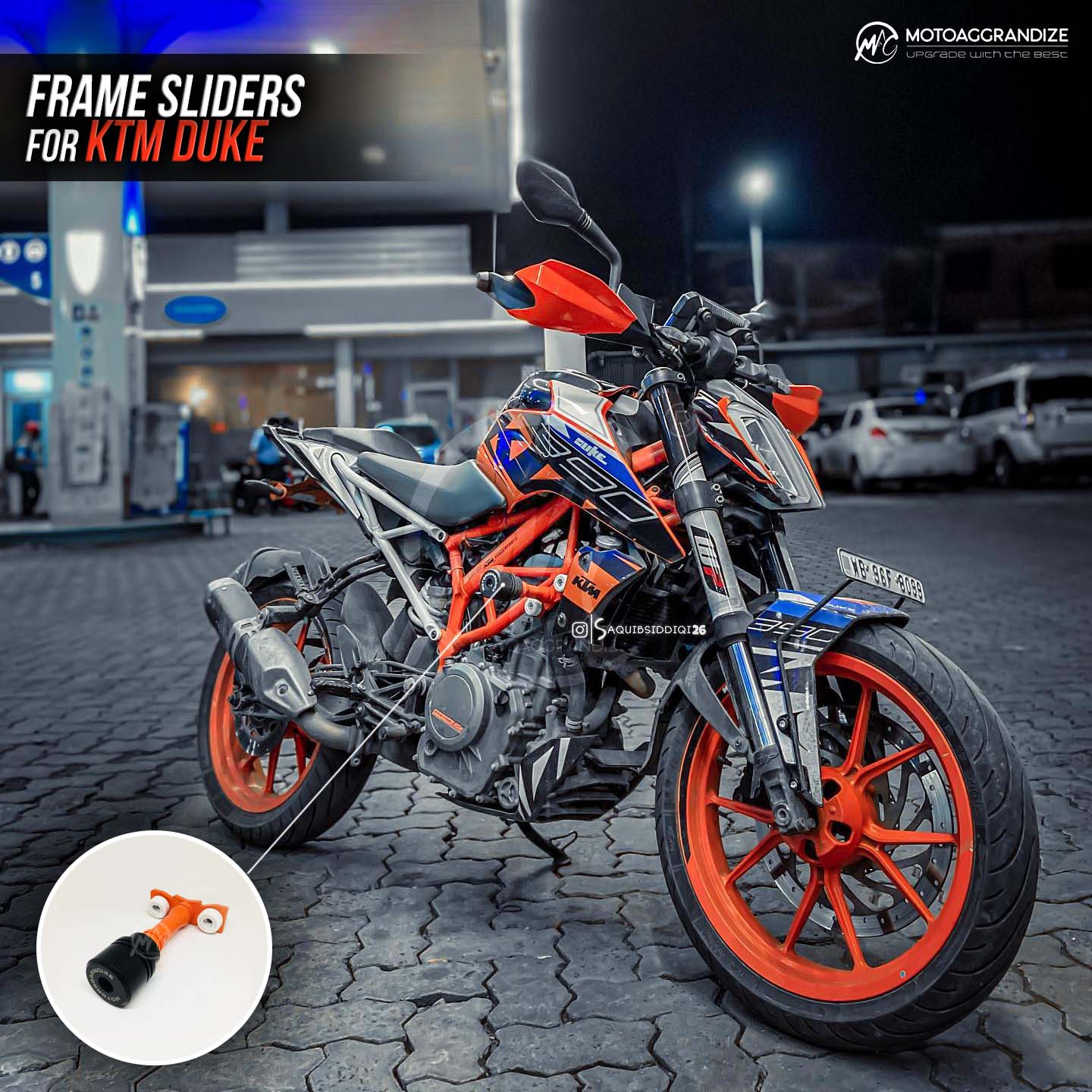 Motoaggrandize Frame sliders/ Crash Protectors for KTM Duke 125 160